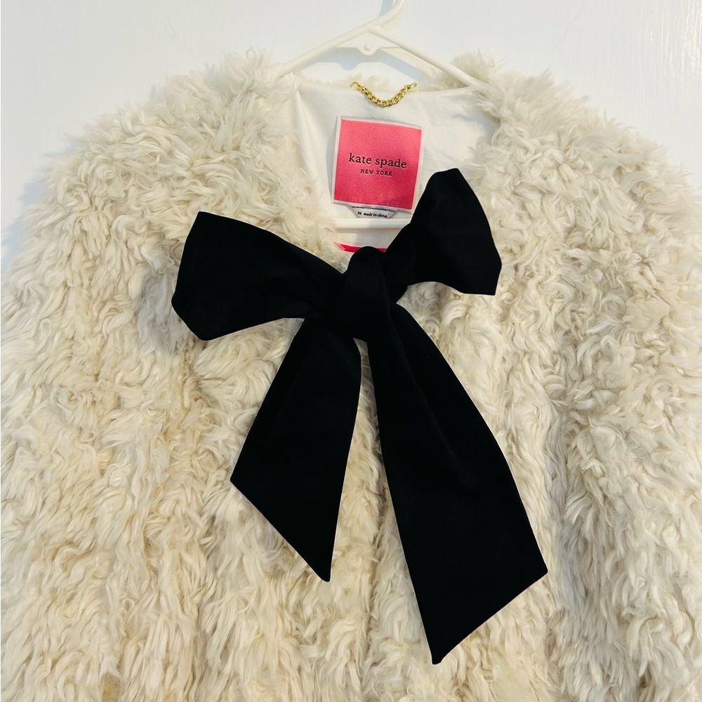 Kate Spade Cream Teddy Jacket with Black Bow